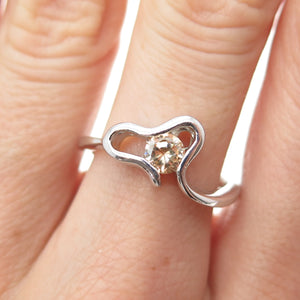 925 Sterling Silver Round-Cut Champagne C Z Modernist Heart Ring Size 7.75