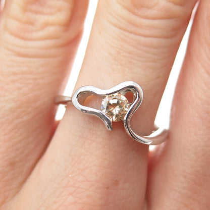 925 Sterling Silver Round-Cut Champagne C Z Modernist Heart Ring Size 7.75