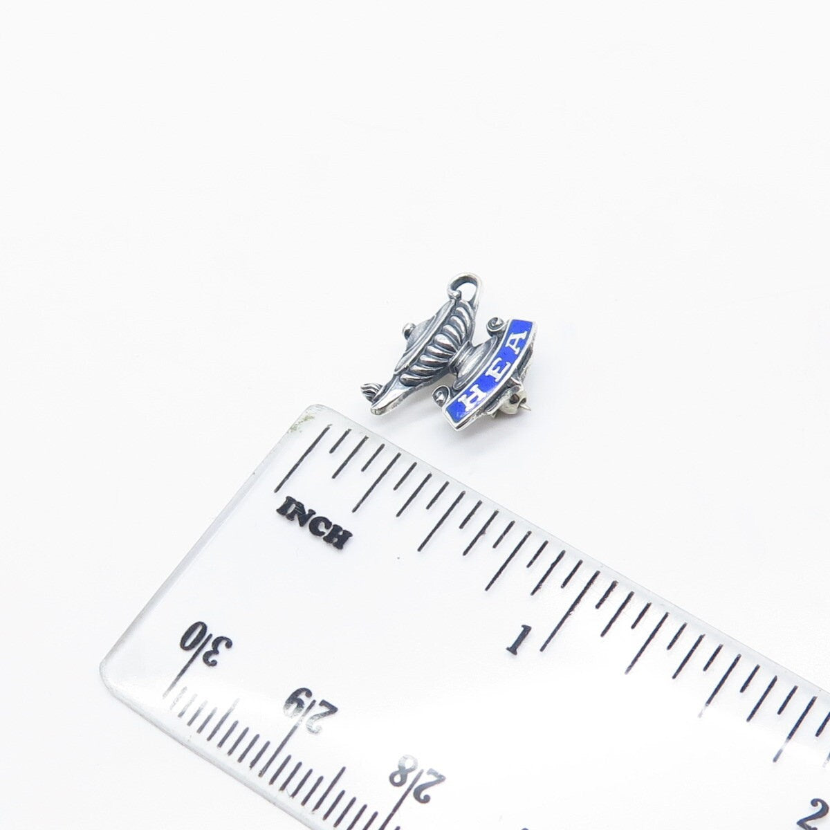 925 Sterling Silver Vintage Enamel "HEA" Teapot Small Pin Brooch