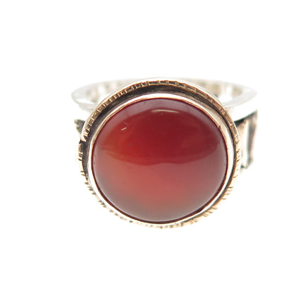 Vaubel Sterling Silver 14K Gold Vintage Real Carnelian Modernist Ring Size 5.25