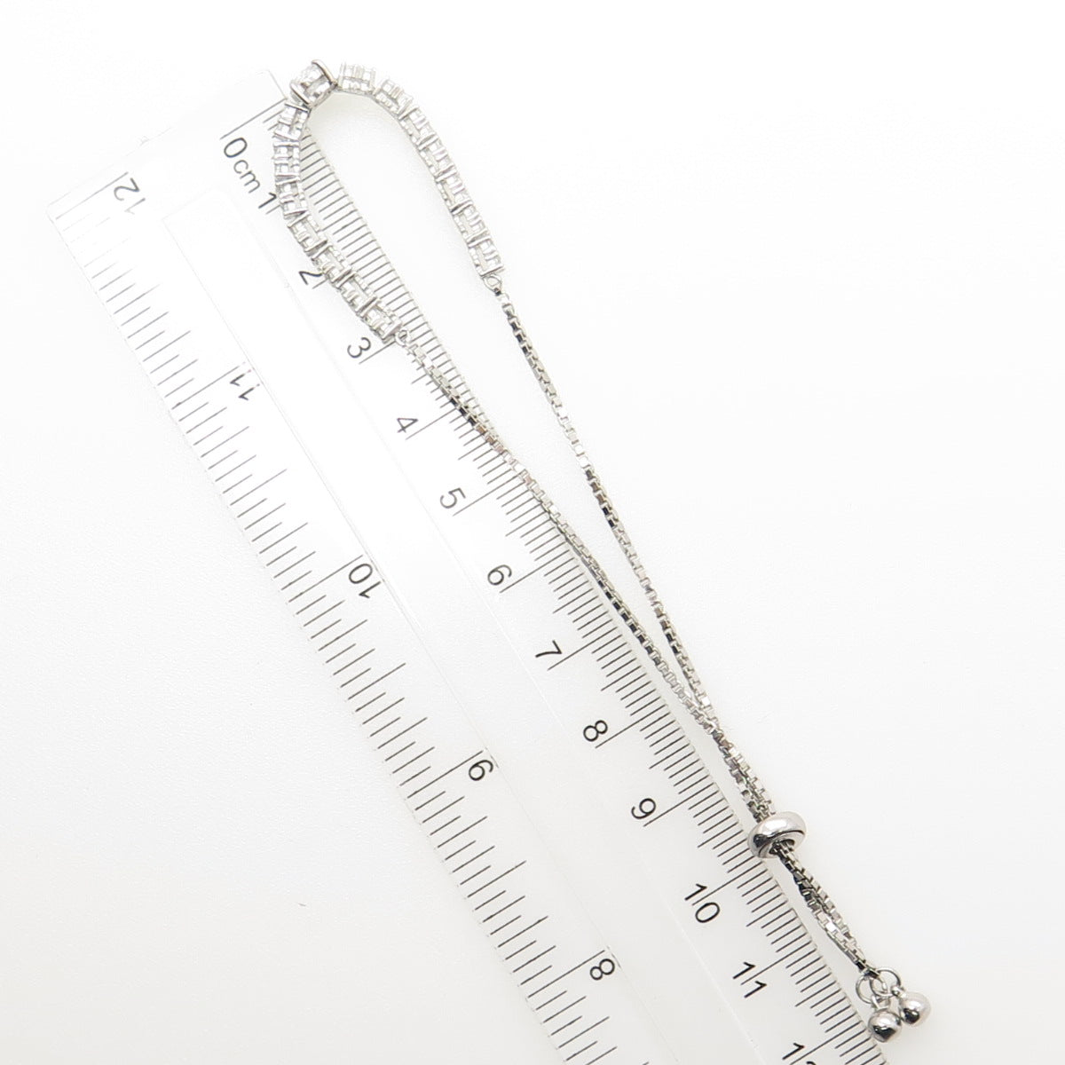 925 Sterling Silver Oval & Round-Cut C Z Tennis Bolo Adjustable Bracelet 6-9"