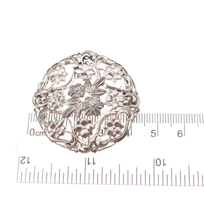925 Sterling Silver Antique Art Deco Floral Oxidized Pin Brooch