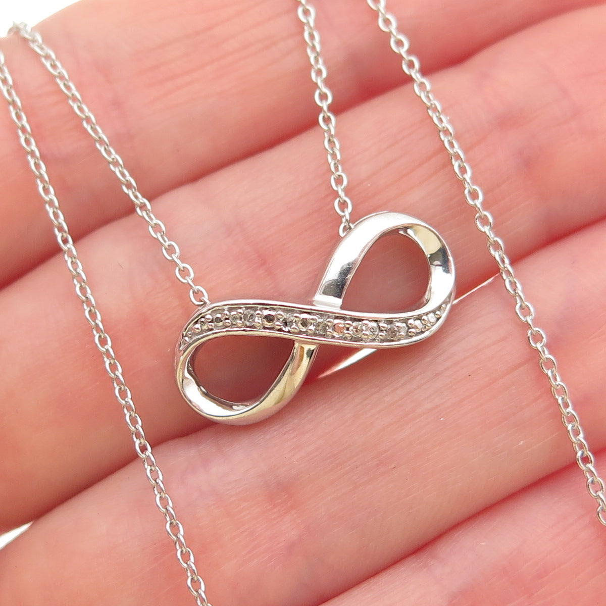 925 Sterling Silver Real Round-Cut Diamond Infinity Cable Chain Necklace 18"