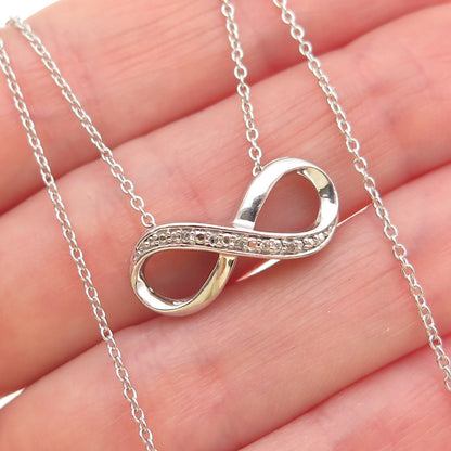 925 Sterling Silver Real Round-Cut Diamond Infinity Cable Chain Necklace 18"