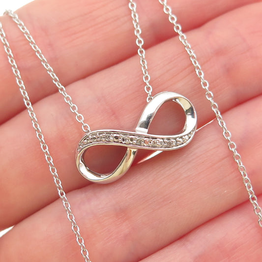 925 Sterling Silver Real Round-Cut Diamond Infinity Cable Chain Necklace 18"