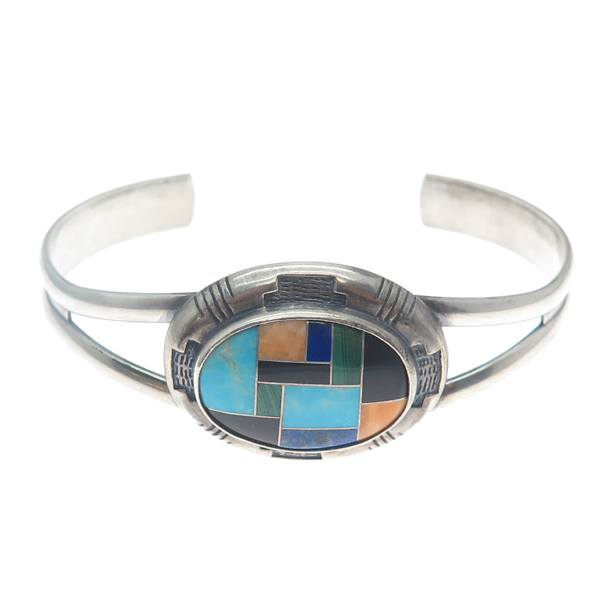 CAROLYN POLLACK Old Pawn 925 Sterling Vintage Multi-Gem Adjustable Bracelet 6.5"