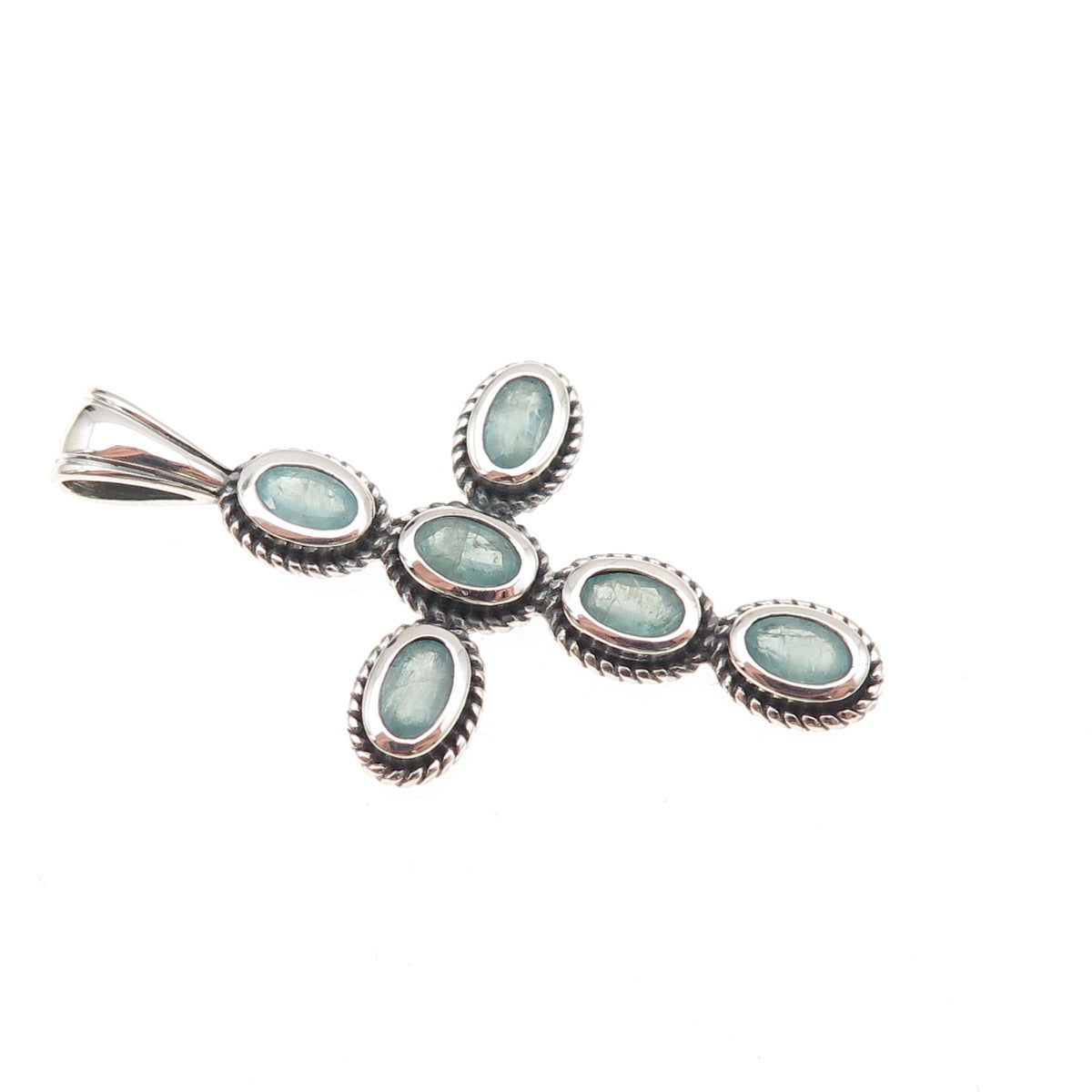 D'Joy 925 Sterling Silver Real Oval-Cut Aquamarine Cross Charm Pendant