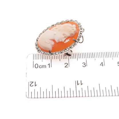 800 Silver Antique MOP & Marcasite Lady Cameo Brooch / Pendant (missing 2 stone)