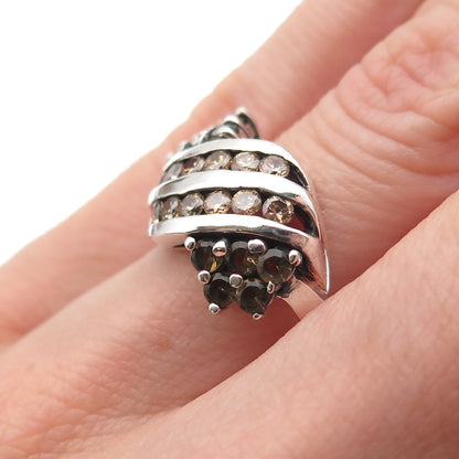 925 Sterling Silver Vintage Real Round-Cut Smoky Quartz Ring Size 6