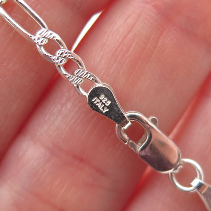 Han 925 Sterling Silver Vintage Italy Figaro Link Bracelet 7"