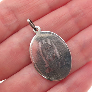 925 Sterling Silver Vintage Engraved Jesus Oval Tag Charm Pendant