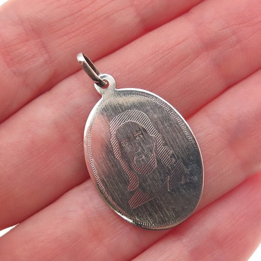 925 Sterling Silver Vintage Engraved Jesus Oval Tag Charm Pendant