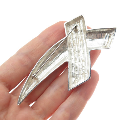 CHAPAL ZENRAY Sterling Silver Vintage Modernist Crisscross Oxidized Pin Brooch