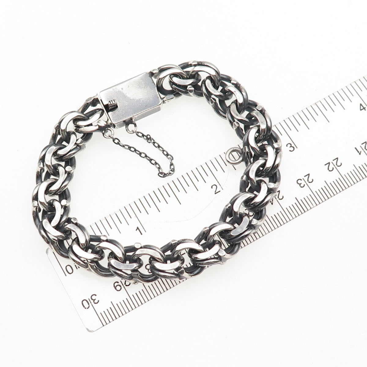 Gonzalez 925 Sterling Silver Vintage Mexico Bismark Link Oxidized Bracelet 7"