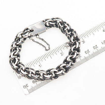 Gonzalez 925 Sterling Silver Vintage Mexico Bismark Link Oxidized Bracelet 7"
