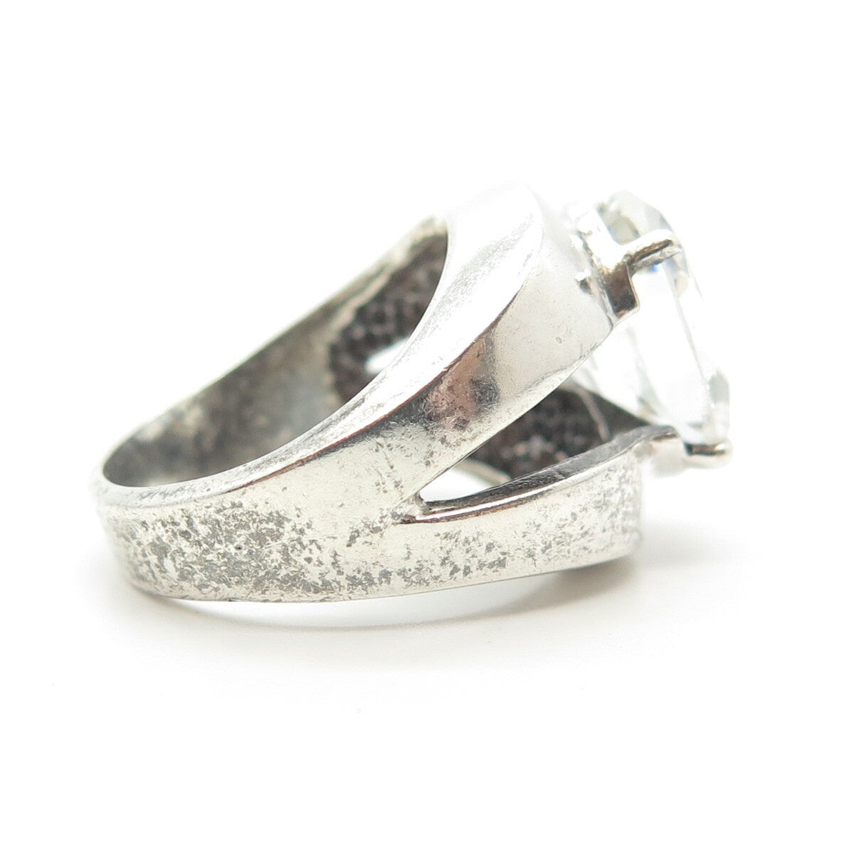 925 Sterling Silver Vintage Oval-Cut Shaped C Z Statement Ring Size 6.25