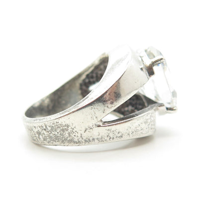 925 Sterling Silver Vintage Oval-Cut Shaped C Z Statement Ring Size 6.25