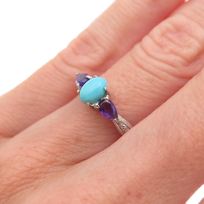 Chuck Clemency 925 Sterling Silver Real Turquoise & Amethyst Ring Size 5.25