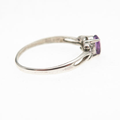 925 Sterling Silver Vintage Real Oval-Cut Amethyst Oxidized Ring Size 8