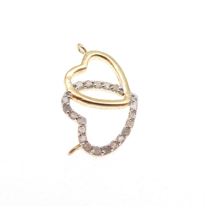 Han 925 Sterling Gold Plated Real Diamond Couple Heart Mini Centerpiece Pendant