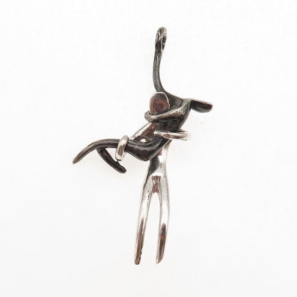 925 Sterling Black Rhodium Vintage Mexico Dancing Couple Modernist Pendant