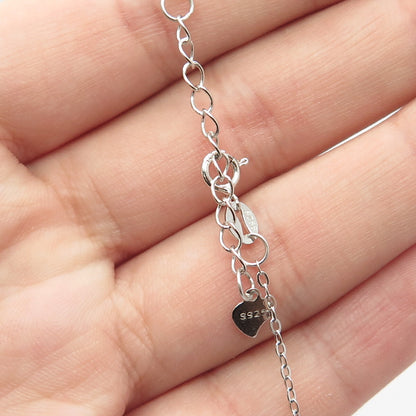 925 Sterling Silver Pave C Z Heart Rolo Chain Necklace 16"