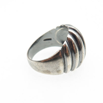 925 Sterling Silver Vintage Modernist Ribbed Oxidized Ring Size 9