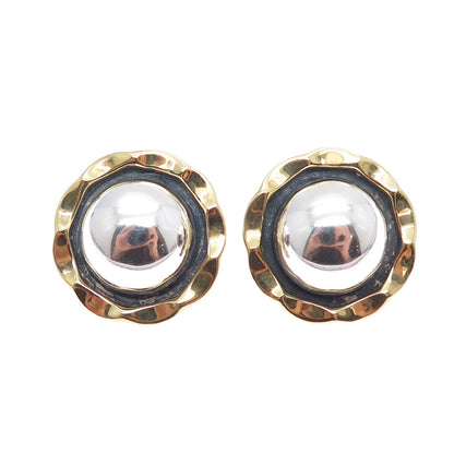 LATON Sterling Silver 2-Tone Vintage Mexico Modernist Flower Oxidized Earrings