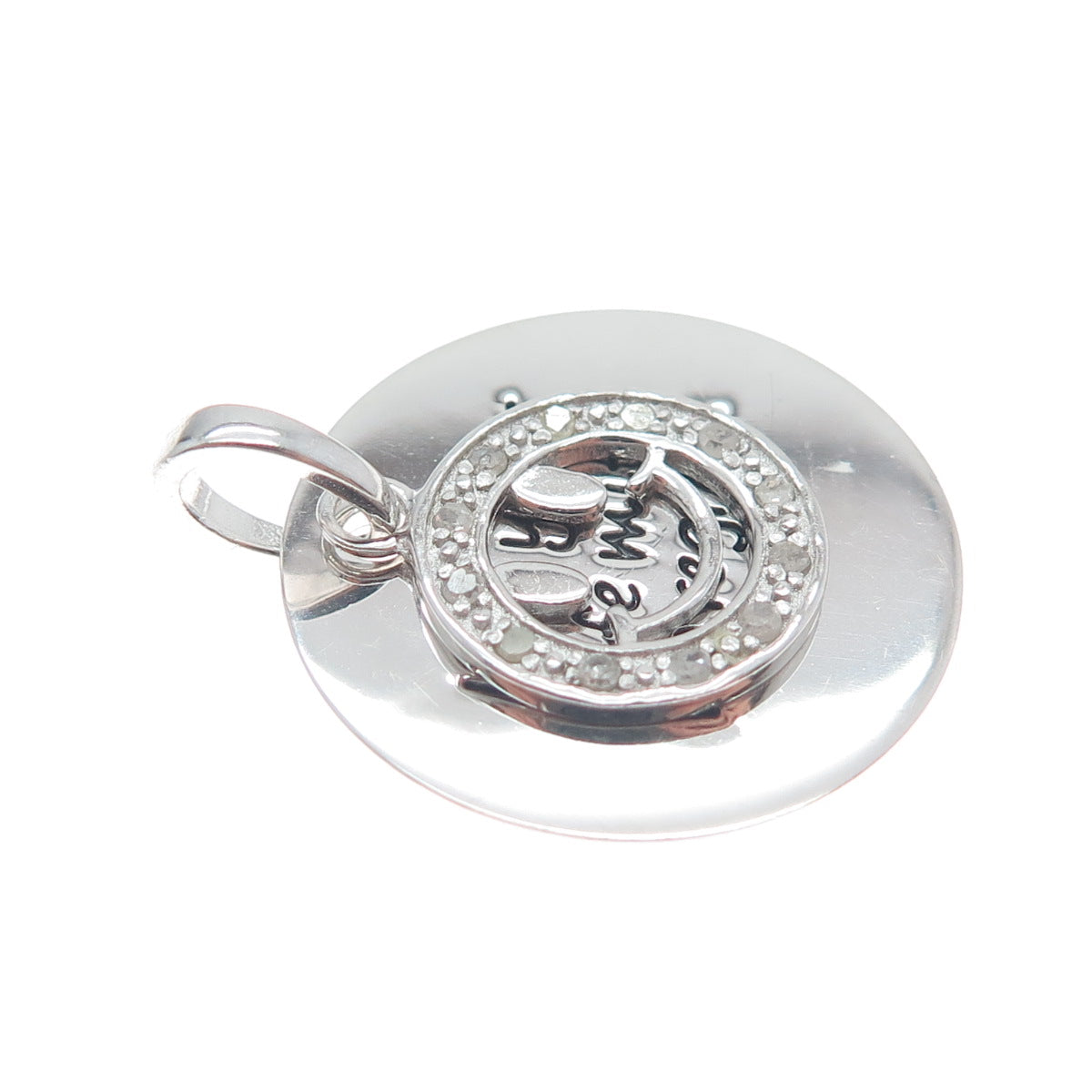 HAN Sterling Silver Real Diamond Live Your Life With No Regrets Charm Pendant