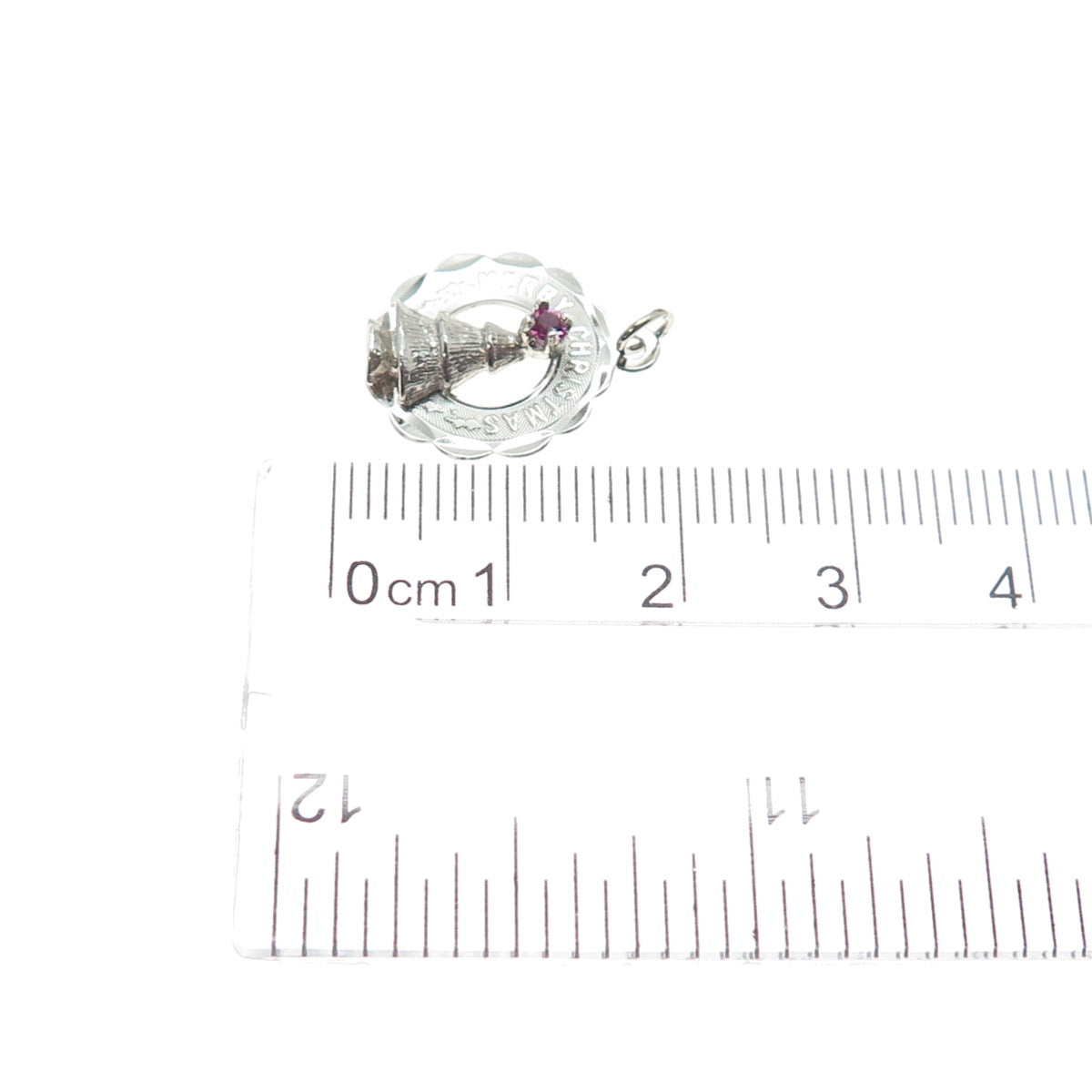 CREA Sterling Silver Vintage Pink Rhinestone Merry Christmas Minimalist Pendant