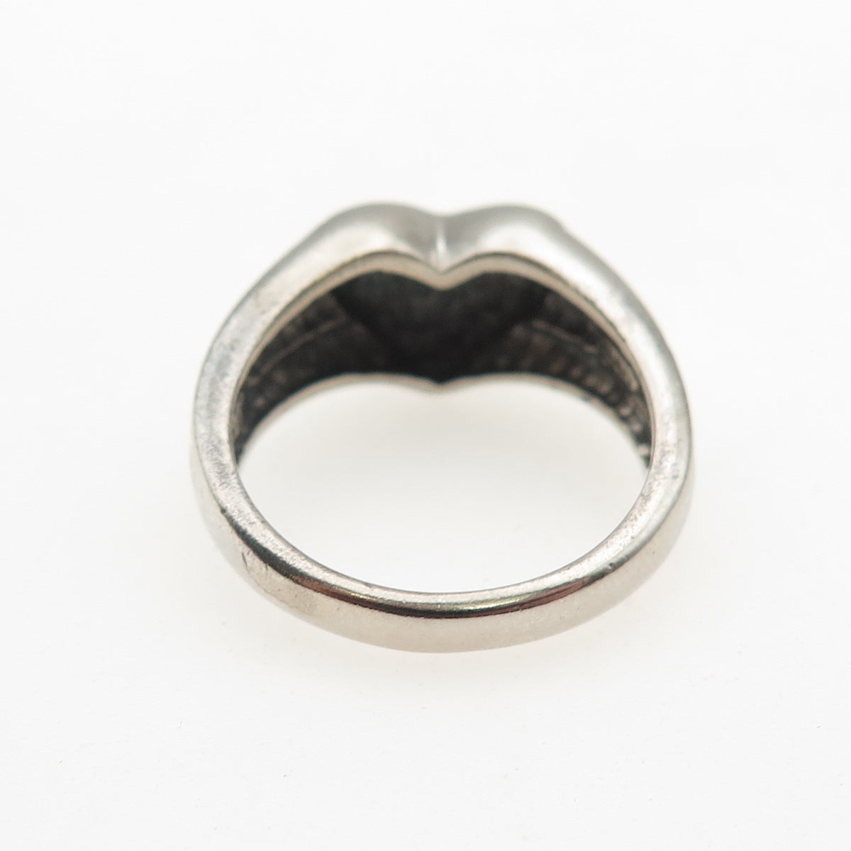 925 Sterling Silver Vintage Modernist Heart Oxidized Ring Size 7
