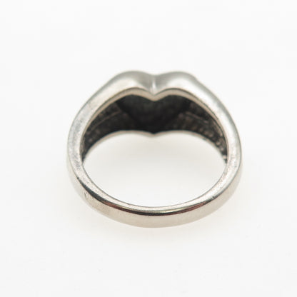 925 Sterling Silver Vintage Modernist Heart Oxidized Ring Size 7