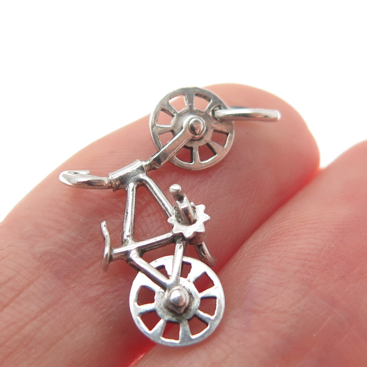 925 Sterling Silver Antique Art Deco Bicycle 3D Charm Pendant
