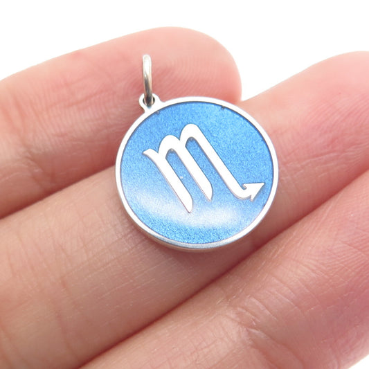 925 Sterling Silver Blue Enamel Scorpio Zodiac Sign Minimalist Charm Pendant