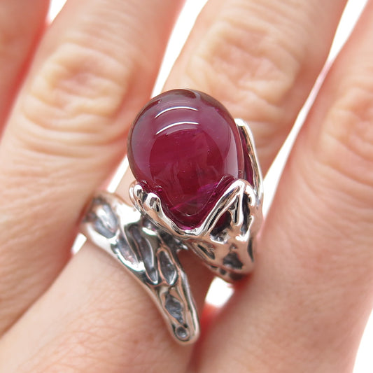 HAGIT GORALI Sterling Vintage Israel Grape Glass Flower Modernist Ring Size 6.75