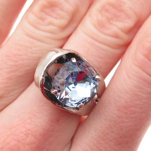 Han 925 Sterling Silver Round-Cut Blue C Z Modernist Ring Size 7.25