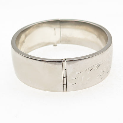 Carl Art 925 Sterling Silver Antique Art Deco Floral Bangle Bracelet 7.25"