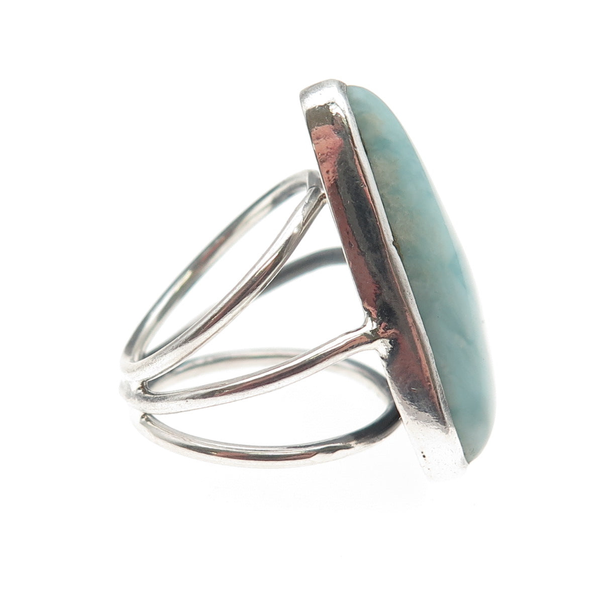 925 Sterling Silver Vintage Real Larimar Modernist Oxidized Ring Size 6