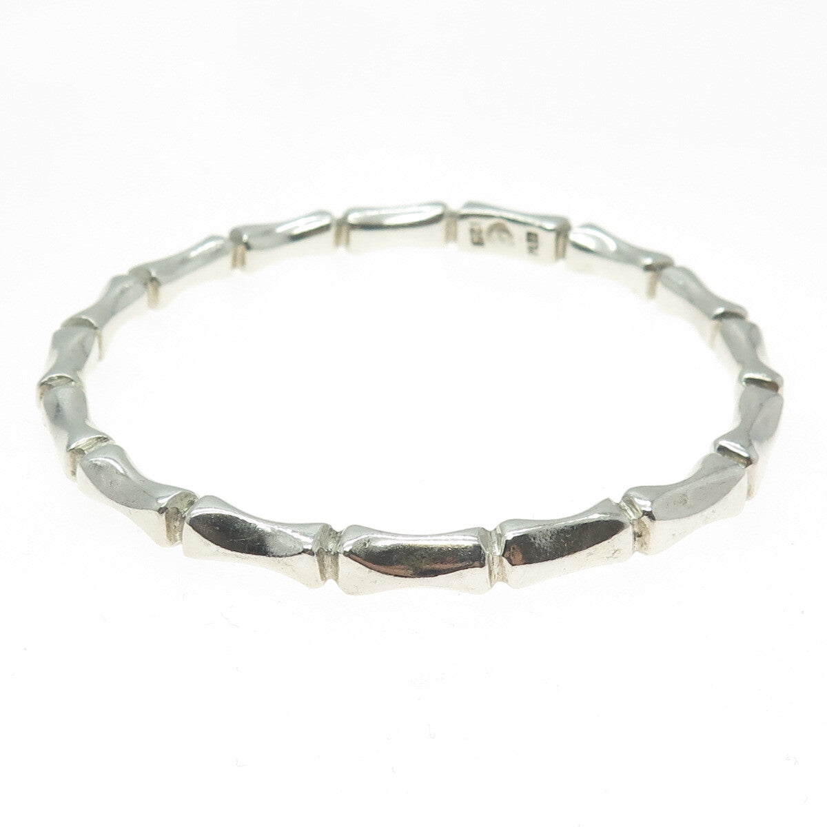 925 Sterling Silver Vintage Mexico Bamboo Link Bangle Bracelet 7.75"