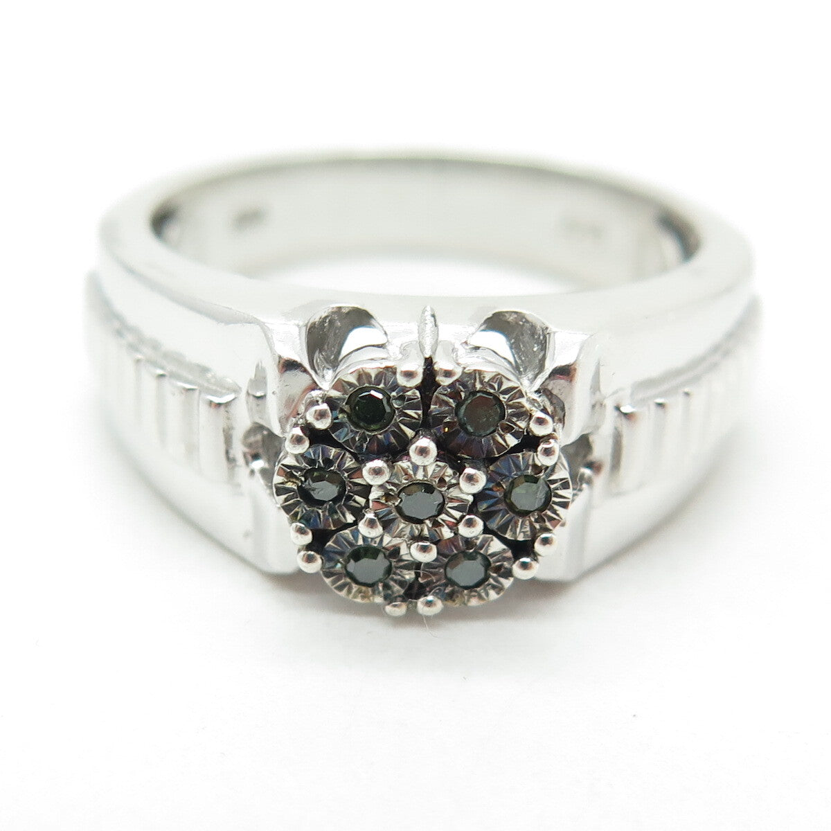 CHUCK CLEMENCY 925 Sterling Silver Real Green Diamond Ring Size 11.25