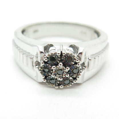 CHUCK CLEMENCY 925 Sterling Silver Real Green Diamond Ring Size 11.25