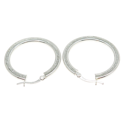 925 Sterling Silver Diamond-Illusion Hoop Earrings