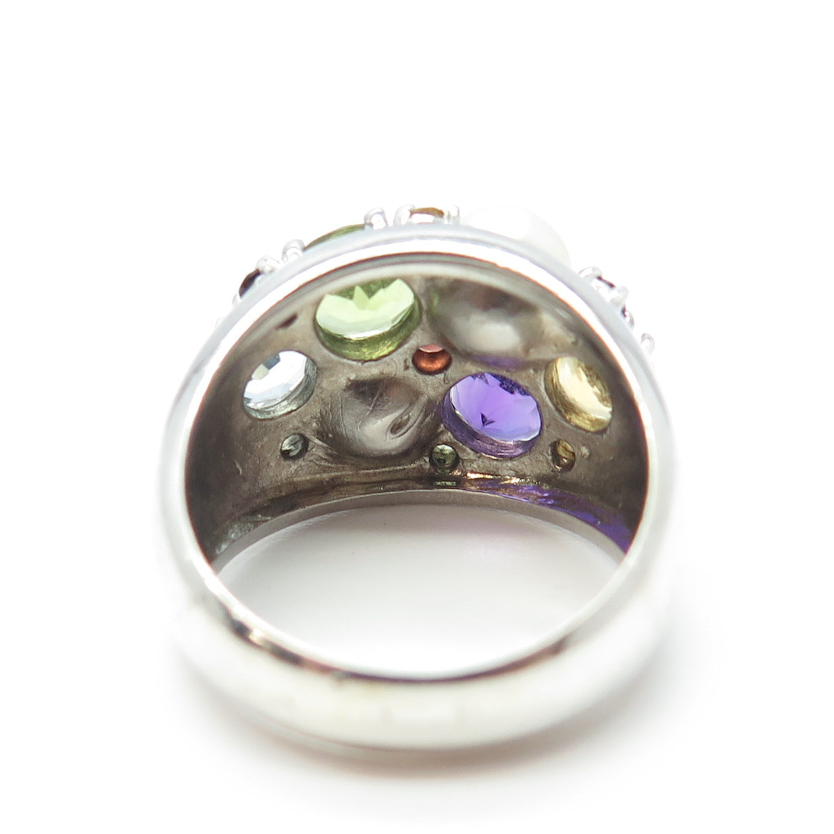 925 Sterling Silver Pearl Amethyst Topaz Citrine Peridot & Garnet Ring Size 7.25