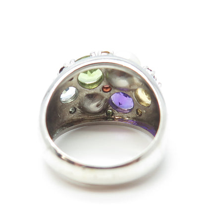 925 Sterling Silver Pearl Amethyst Topaz Citrine Peridot & Garnet Ring Size 7.25