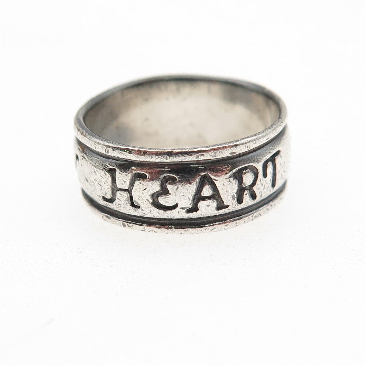 TOP 925 Sterling Silver Vintage With All My Heart Rotating Band Ring Size 7.25