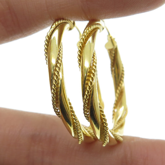 HAN 925 Sterling Silver Gold Plated Twisted Rope Hoop Earrings