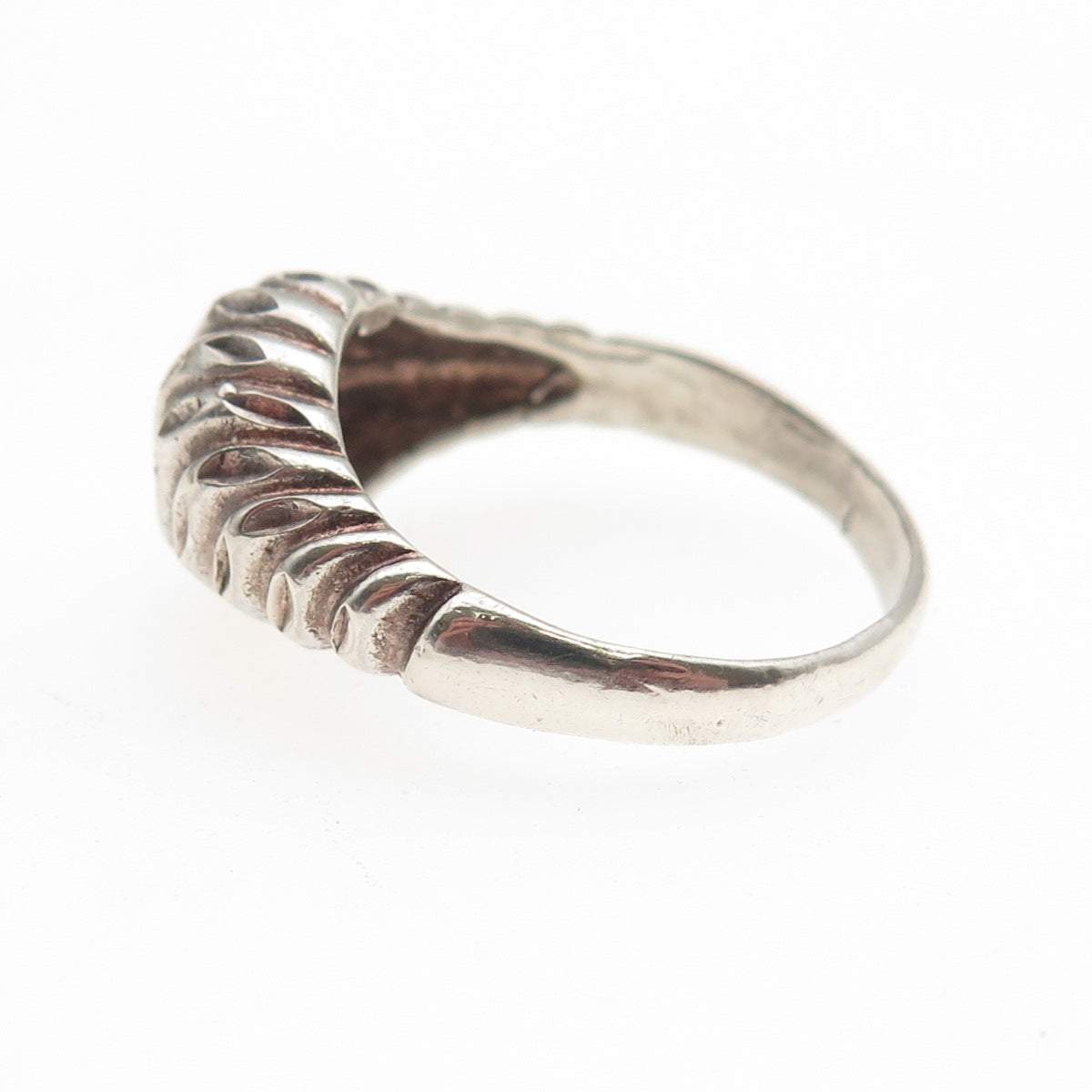 925 Sterling Silver Vintage Modernist Ribbed Dome Oxidized Ring Size 9.5