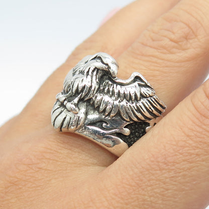 Silver Rings Men 925 Sterling Silver Eagle Biker Ring Size 13.25