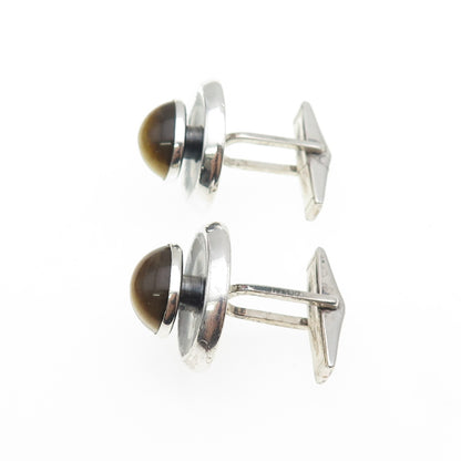 HICKOK 925 Sterling Silver Vintage Real Tiger Eye Cufflinks
