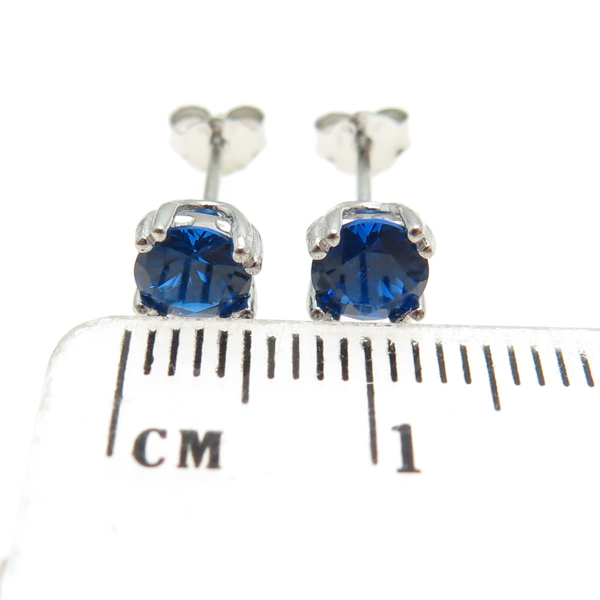 925 Sterling Silver Round-Cut Lab-Created Sapphire Stud Earrings